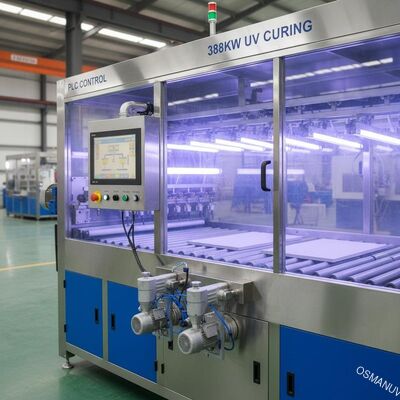 MDF 널 388kw Uv 가벼운 치료 살포 코팅 기계 PLC 통제 칼슘 규산염 널