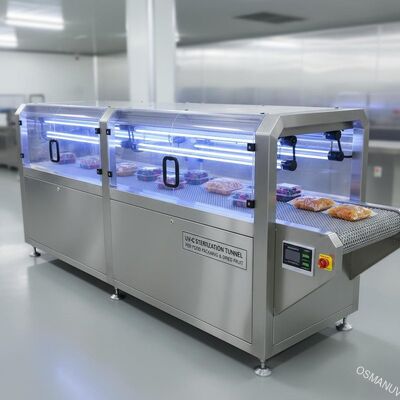 투명 식품 포장 및 마른 과일용 UV-C 살균 터널 - 컨베이어화 된 직선 시스템