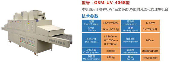 800 밀리미터 폭 27.5KW Uv 장소 경화 시스템 강제 공기 냉각